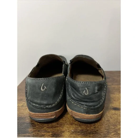 Olukai Mens Moloa Black Toffee Men’s Slip-On Leather Shoes ~ Sz 11.5, 44.5